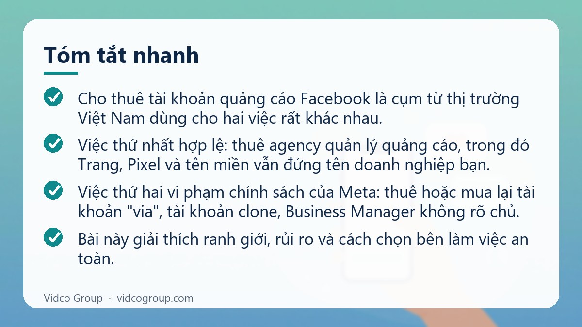 Tóm tắt nhanh: Cho thuê tài khoản quảng cáo Facebook