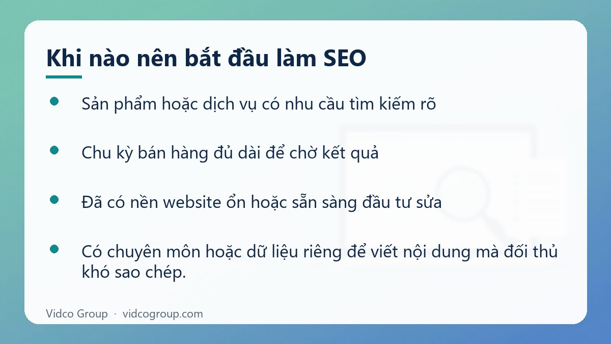 Danh sách: Khi nào nên bắt đầu làm SEO