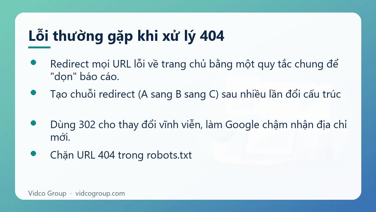 Danh sách: Lỗi thường gặp khi xử lý 404