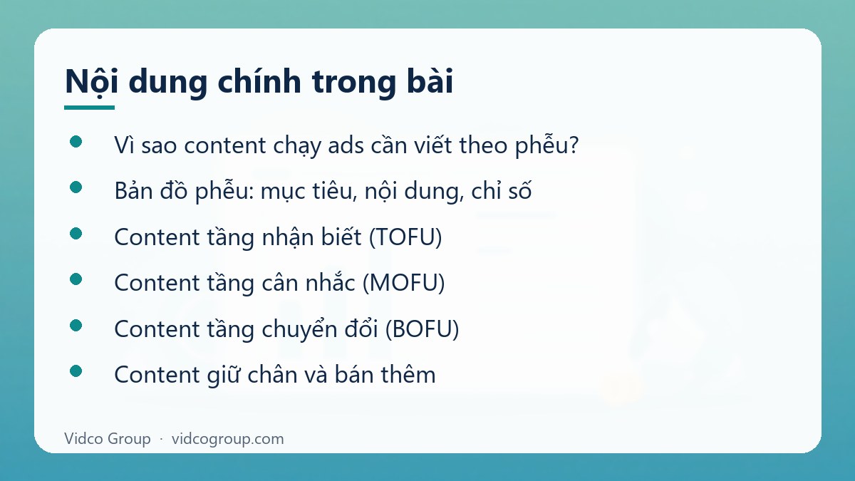 Nội dung chính: Content Chạy Ads Theo Phễu