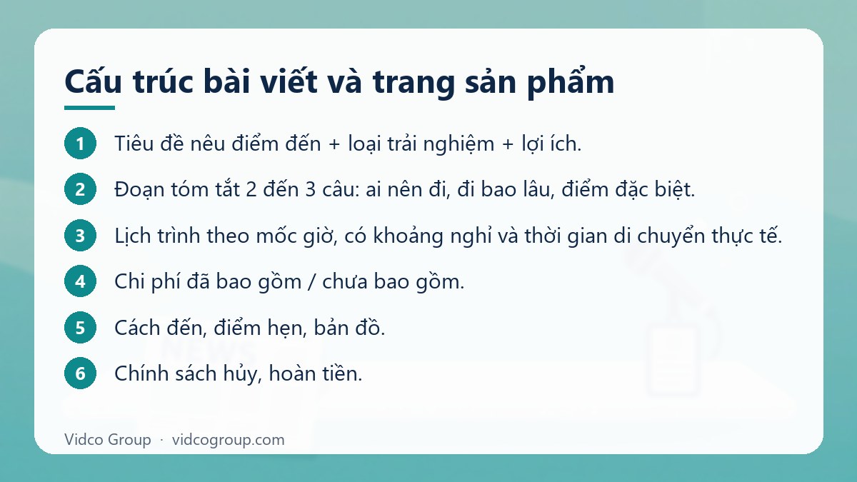 Các bước: Cấu trúc bài viết và trang sản phẩm