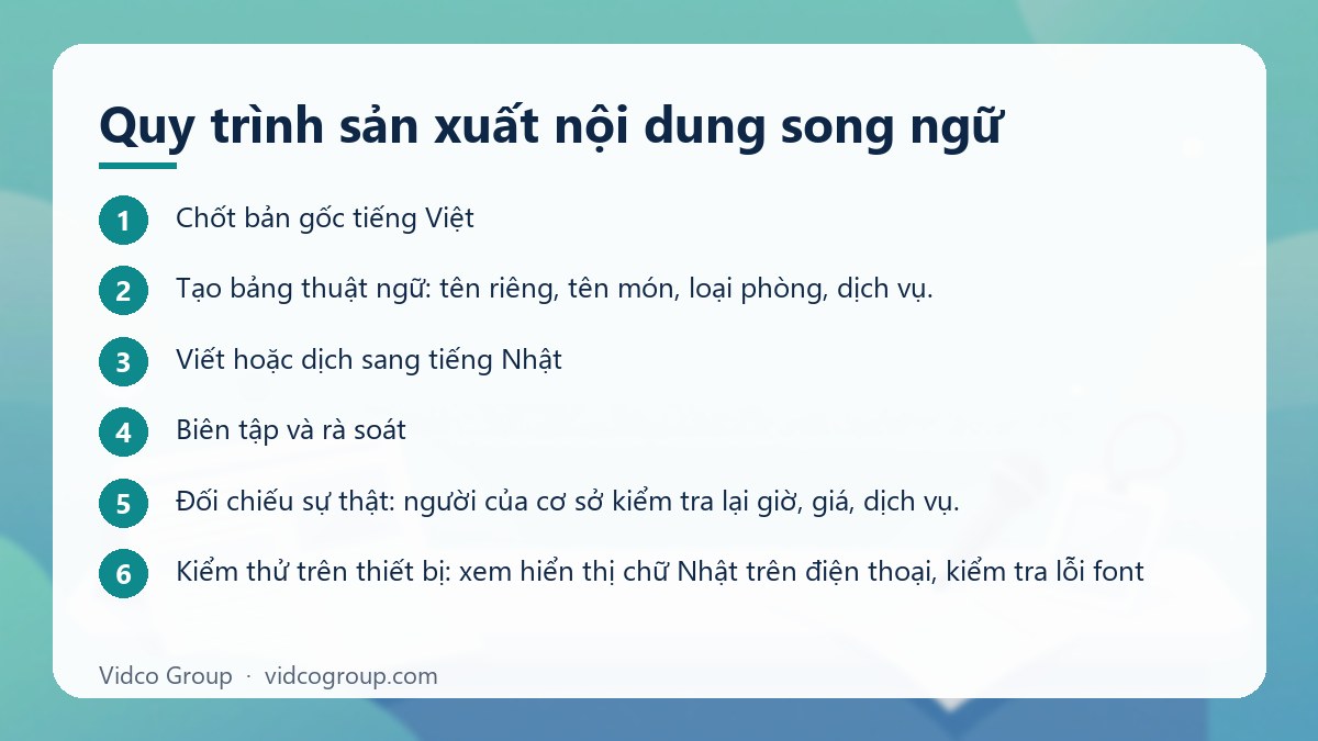 Các bước: Quy trình sản xuất nội dung song ngữ