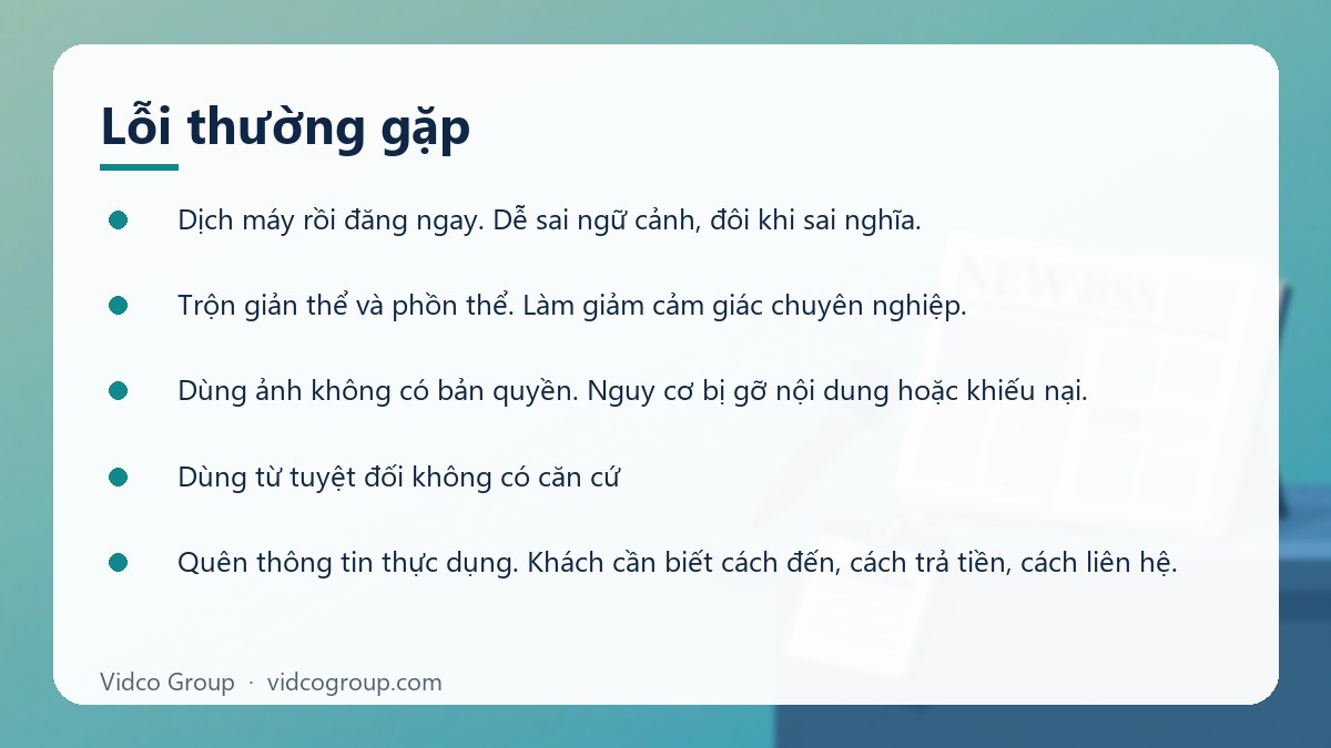Danh sách: Lỗi thường gặp