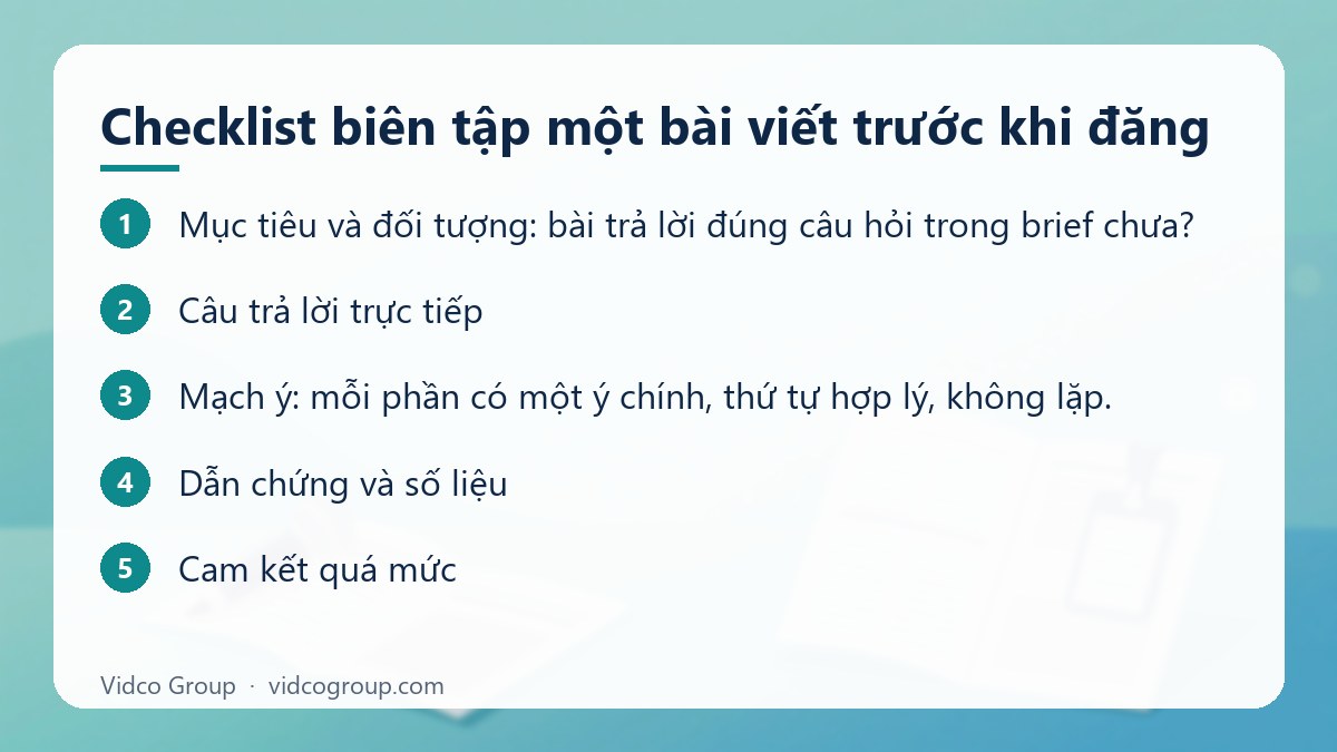 Các bước: Checklist biên tập một bài viết trước khi đăng
