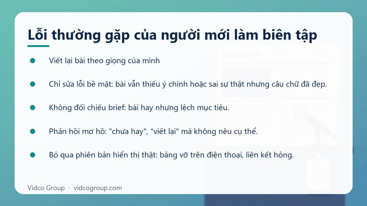 Danh sách: Lỗi thường gặp của người mới làm biên tập