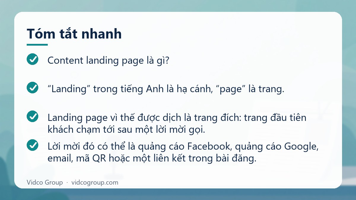 Tóm tắt nhanh: Content Landing Page Là Gì