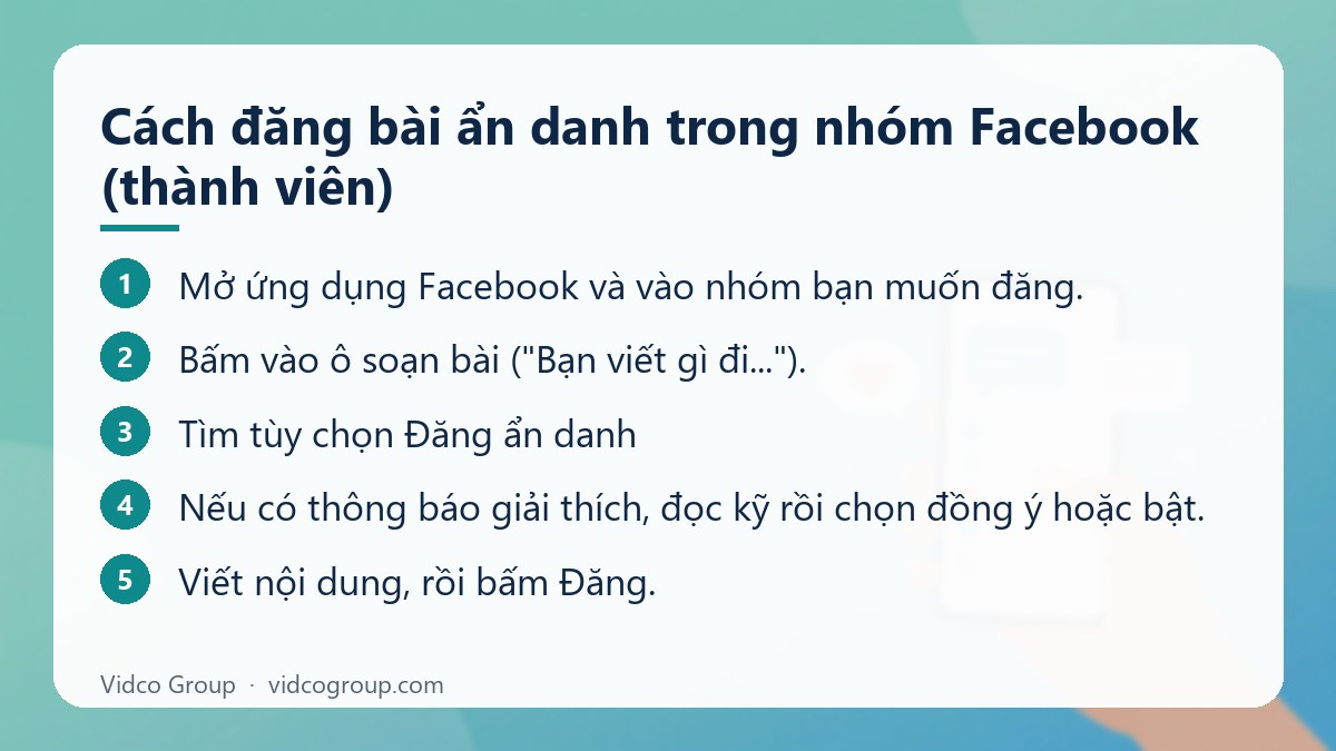 Các bước: Cách đăng bài ẩn danh trong nhóm Facebook (thành viên)