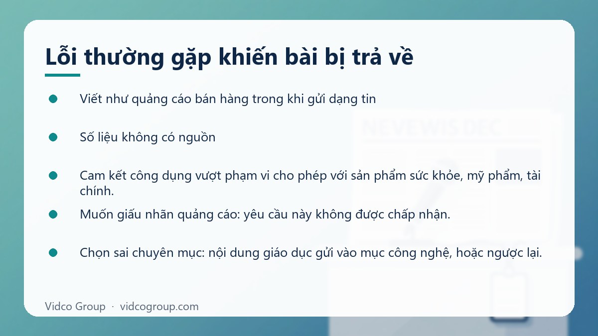 Danh sách: Lỗi thường gặp khiến bài bị trả về