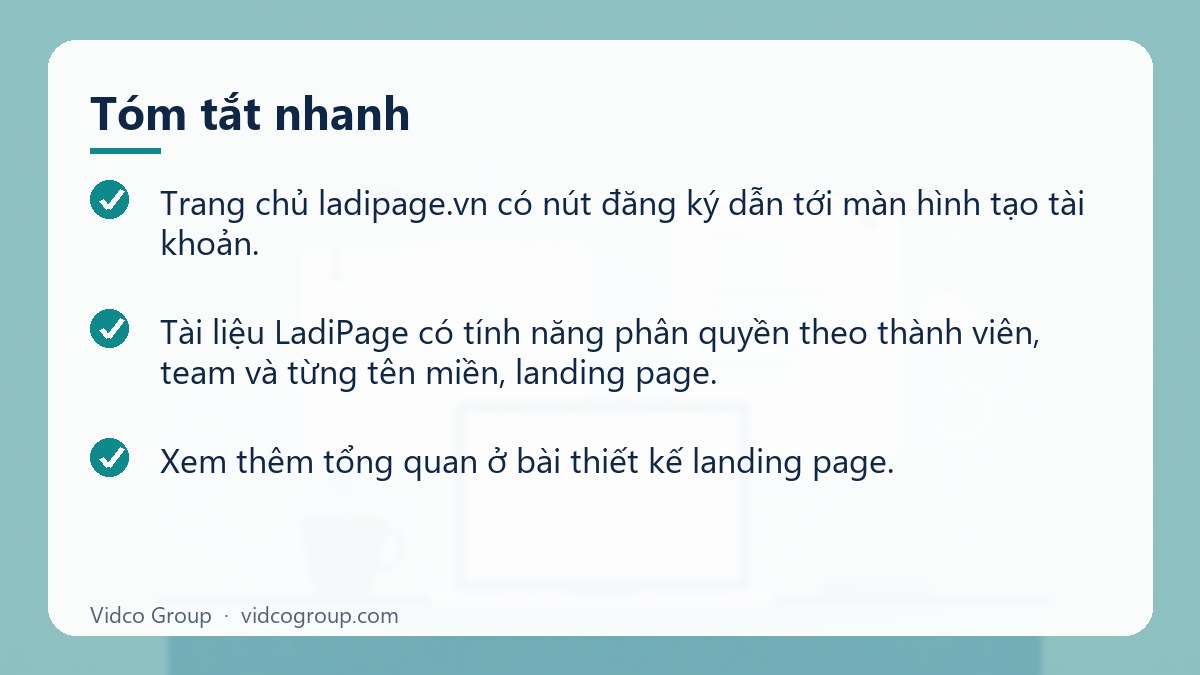 Tóm tắt nhanh: Đăng ký, đăng nhập, gắn tên miền LadiPage từng bước