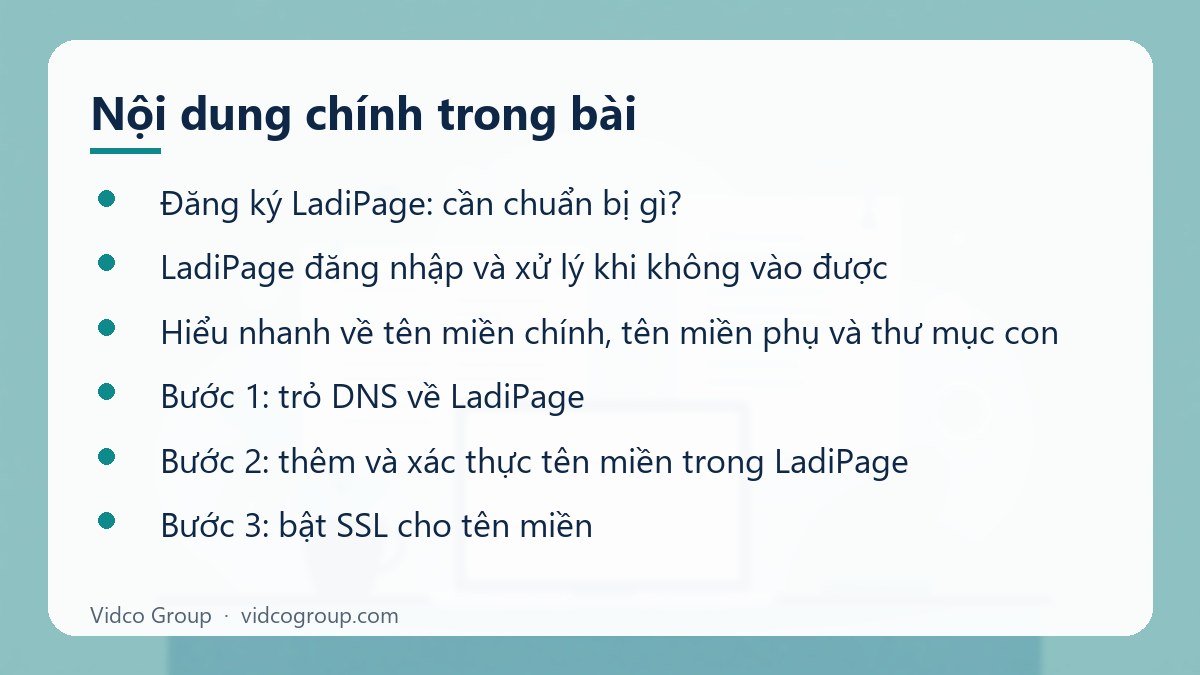 Nội dung chính: Đăng ký, đăng nhập, gắn tên miền LadiPage từng bước