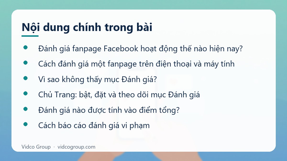 Nội dung chính: Đánh giá fanpage Facebook