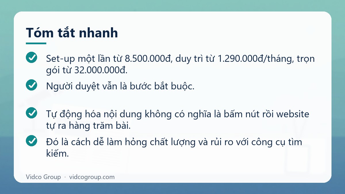 Tóm tắt nhanh: Dịch vụ AI content automation từ 8.500.000đ