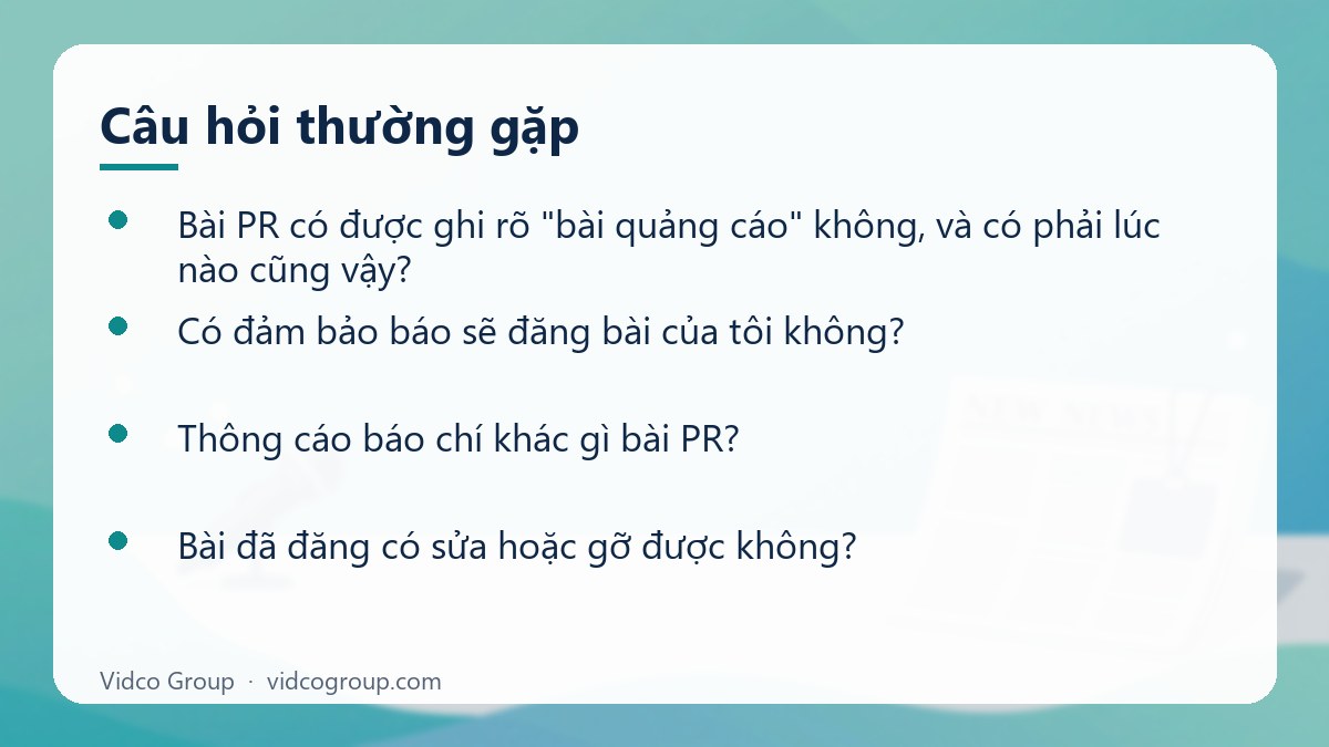 Một số câu hỏi thường gặp về Báo chí & PR