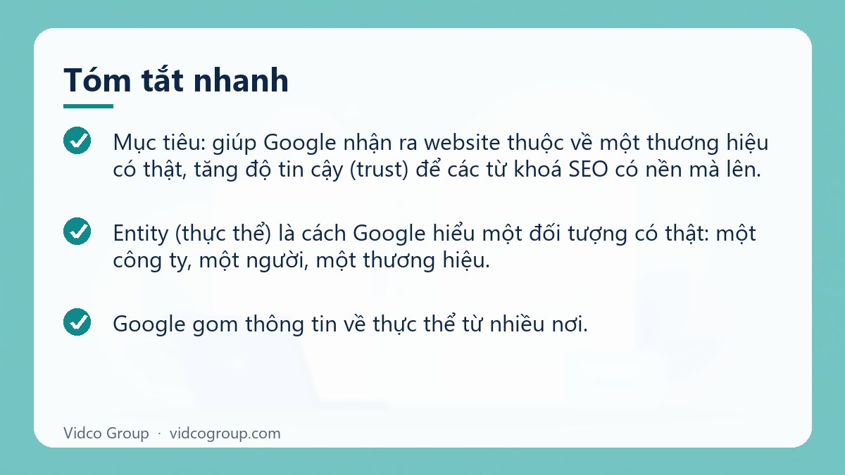 Tóm tắt nhanh: Dịch vụ Entity & Google Entity Stacking