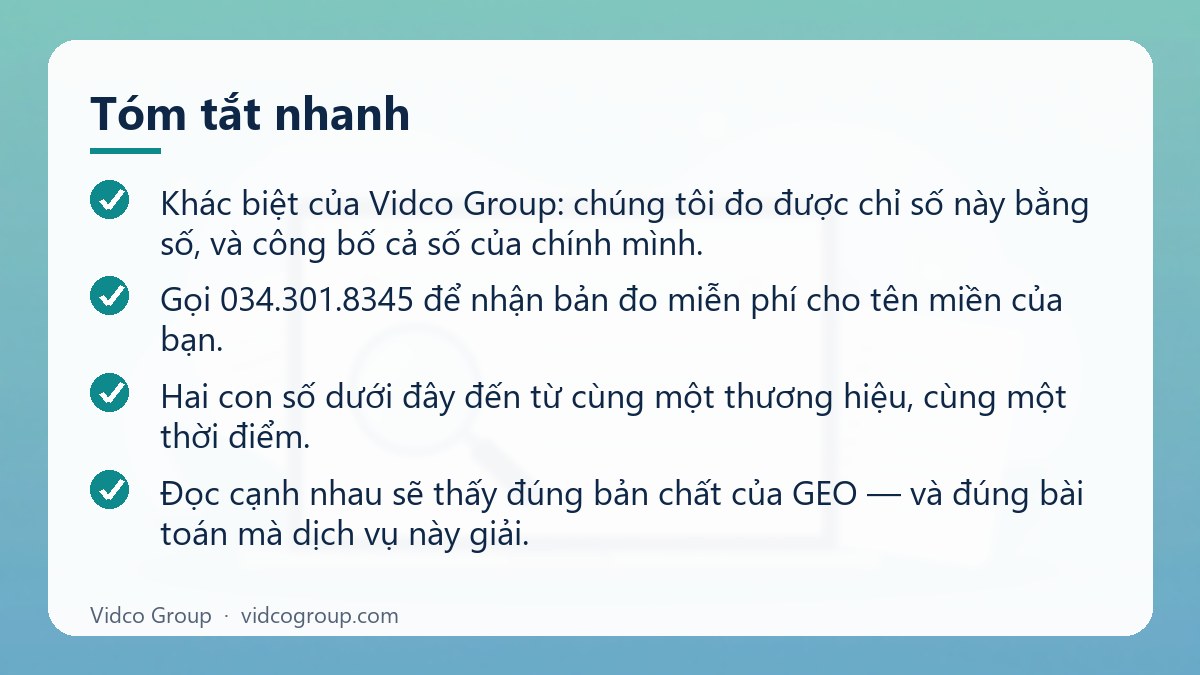 Tóm tắt nhanh: Dịch Vụ GEO — Tối Ưu Để AI Nhắc Tới Thương Hiệu