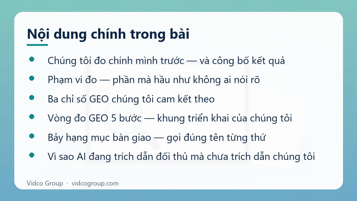 Nội dung chính: Dịch Vụ GEO — Tối Ưu Để AI Nhắc Tới Thương Hiệu