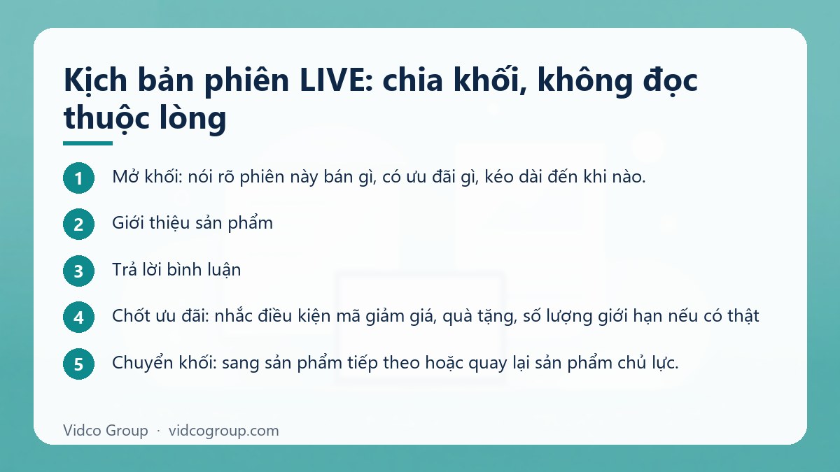 Các bước: Kịch bản phiên LIVE: chia khối, không đọc thuộc lòng