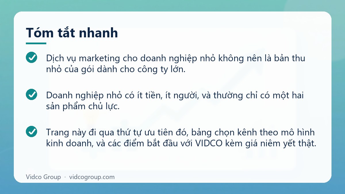Tóm tắt nhanh: Dịch vụ marketing cho doanh nghiệp nhỏ