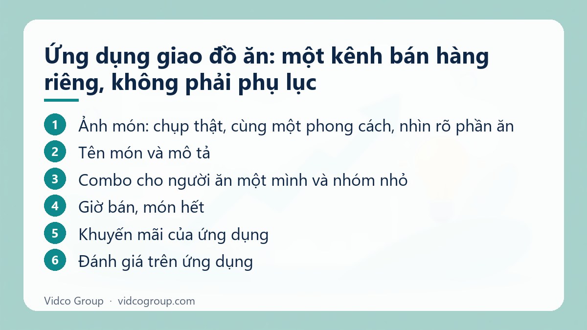 Các bước: Ứng dụng giao đồ ăn: một kênh bán hàng riêng, không phải phụ lục