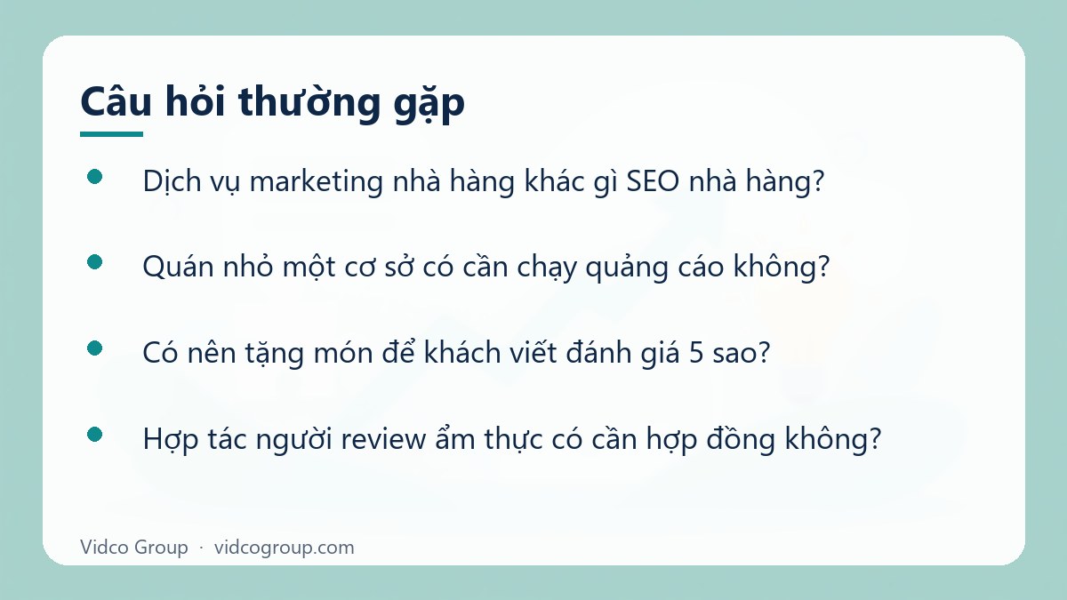 Một số câu hỏi thường gặp về Dịch vụ marketing nhà hàng
