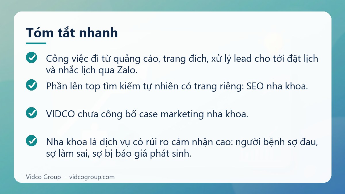 Tóm tắt nhanh: Dịch vụ marketing nha khoa