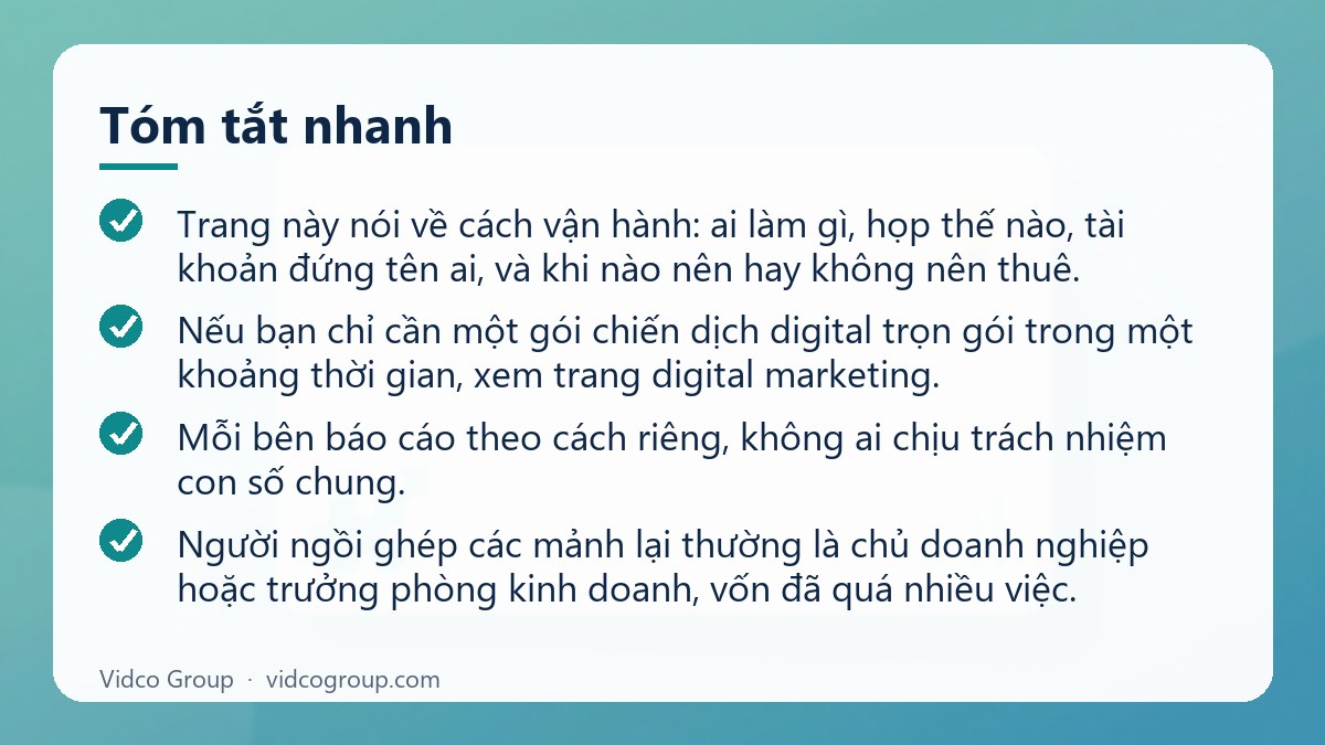 Tóm tắt nhanh: Dịch vụ marketing thuê ngoài