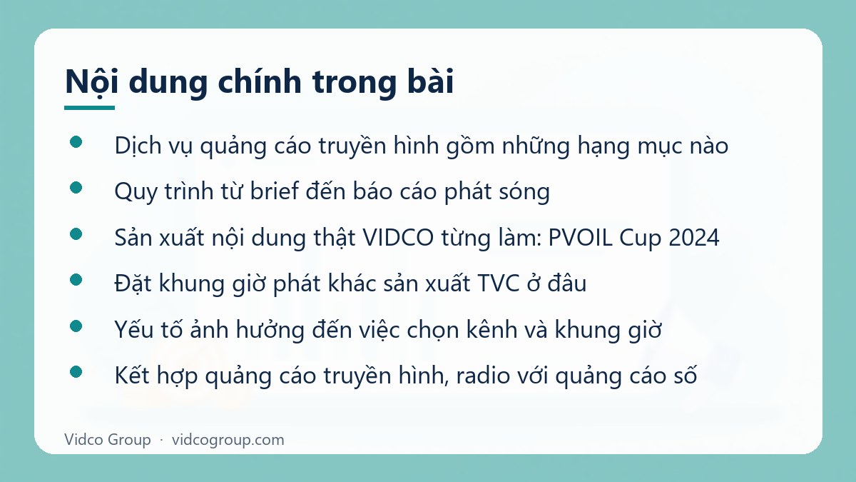 Nội dung chính: Dịch vụ quảng cáo truyền hình