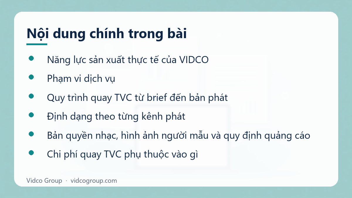 Nội dung chính: Dịch vụ quay TVC quảng cáo, video sản phẩm và chụp ảnh sản phẩm