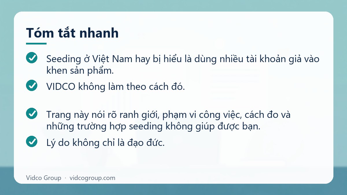Tóm tắt nhanh: Dịch vụ seeding minh bạch