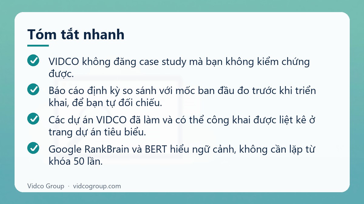 Tóm tắt nhanh: Dịch Vụ SEO Tổng Thể — Lộ Trình Rõ, Báo Cáo Minh Bạch
