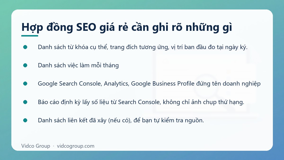 Danh sách: Hợp đồng SEO giá rẻ cần ghi rõ những gì