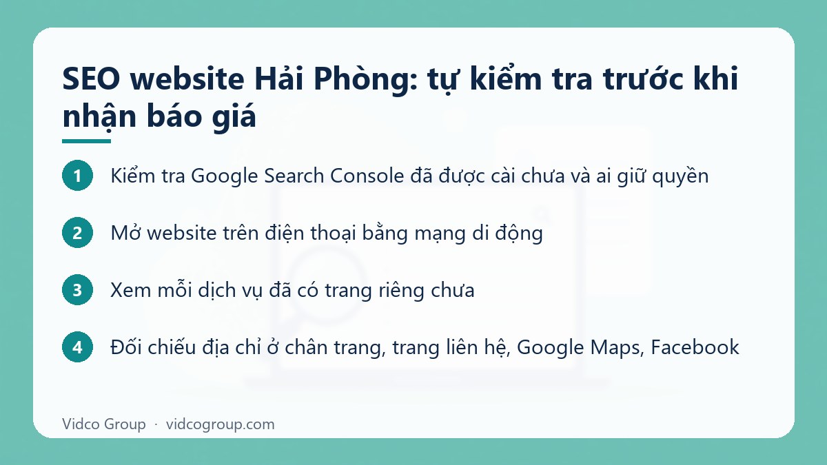 Các bước: SEO website Hải Phòng: tự kiểm tra trước khi nhận báo giá
