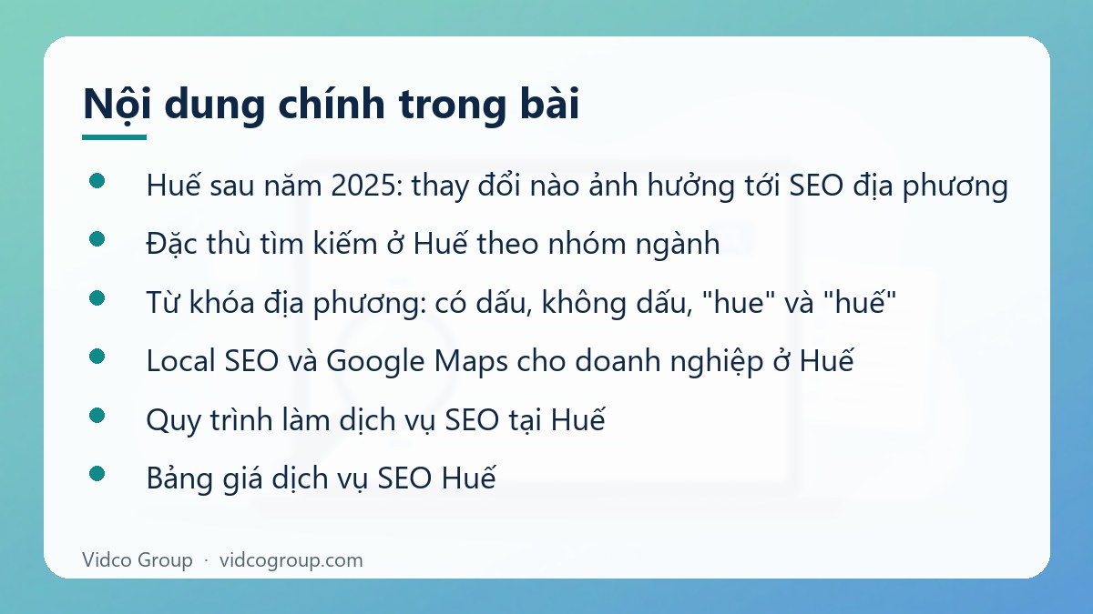 Nội dung chính: Dịch vụ SEO Huế