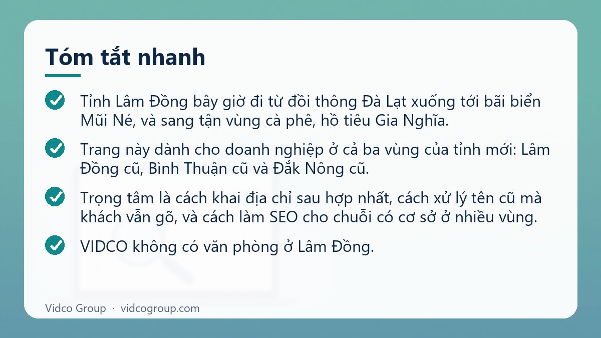 Tóm tắt nhanh: Dịch vụ SEO Lâm Đồng (gồm Bình Thuận, Đắk Nông cũ)