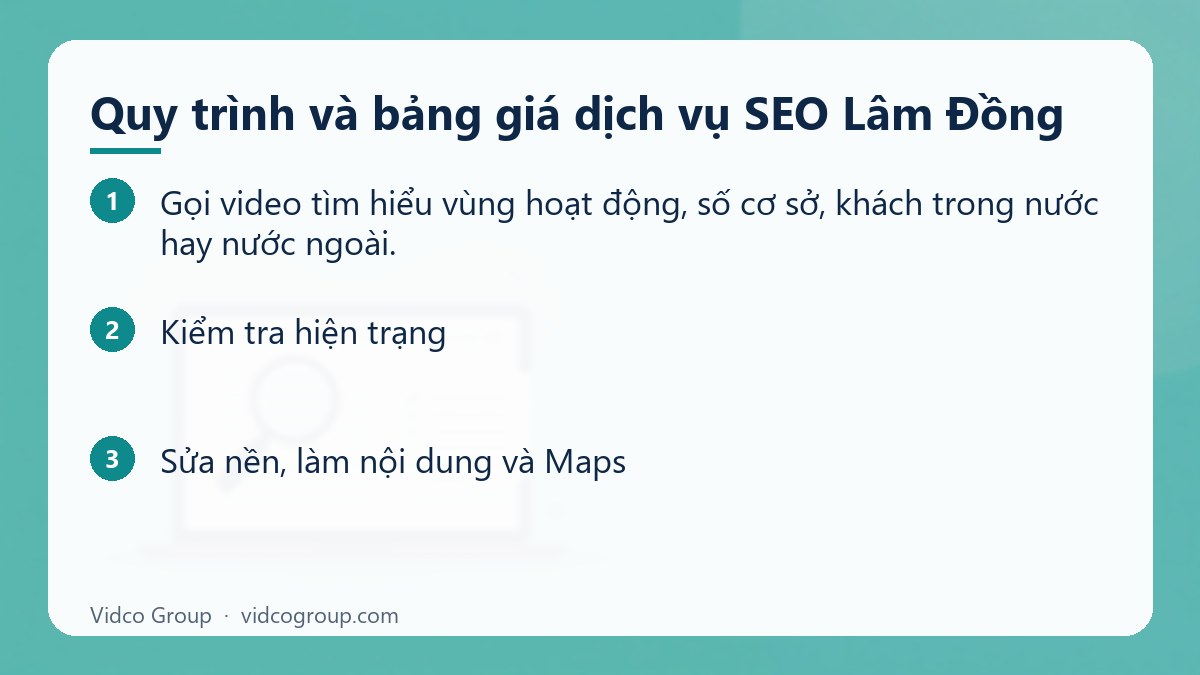 Các bước: Quy trình và bảng giá dịch vụ SEO Lâm Đồng