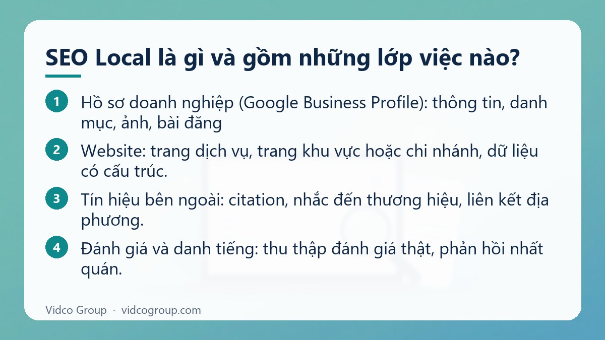 Các bước: SEO Local là gì và gồm những lớp việc nào?