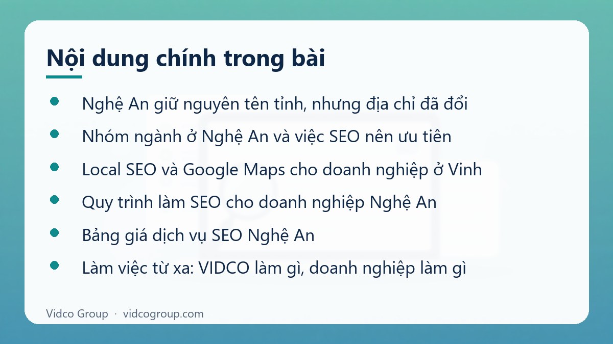 Nội dung chính: Dịch vụ SEO Nghệ An