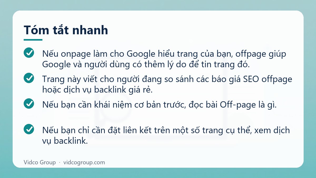 Tóm tắt nhanh: Dịch vụ SEO offpage