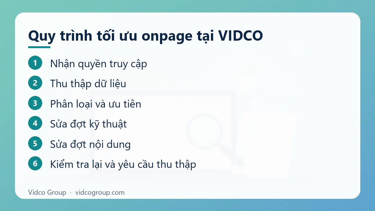 Các bước: Quy trình tối ưu onpage tại VIDCO