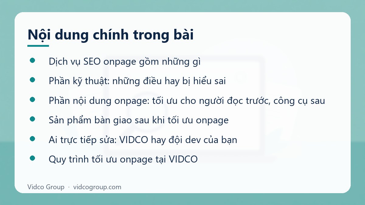 Nội dung chính: Dịch vụ SEO onpage