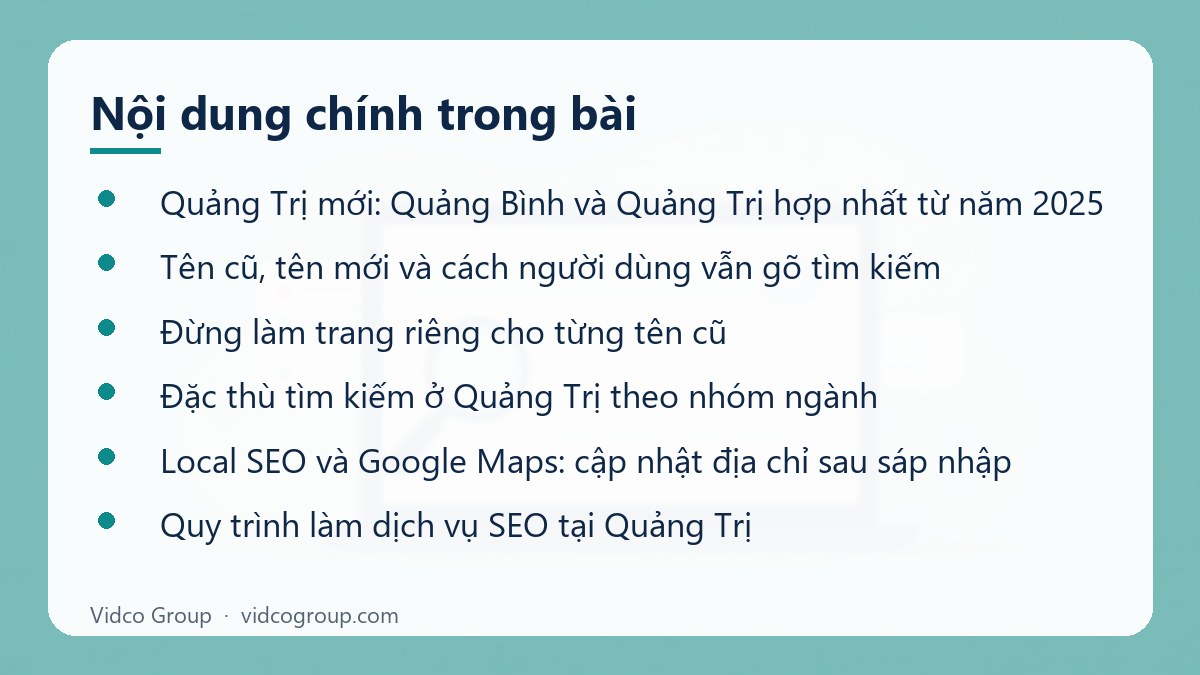 Nội dung chính: Dịch vụ SEO Quảng Trị (gồm Quảng Bình cũ)