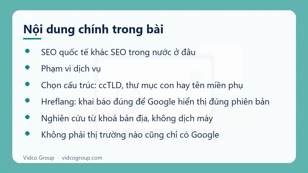 Nội dung chính: Dịch vụ SEO quốc tế cho doanh nghiệp Việt bán hàng ra nước ngoài