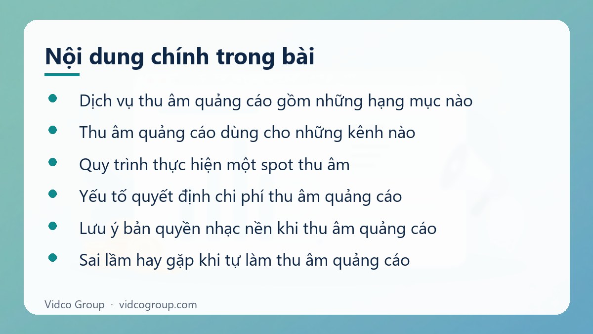 Nội dung chính: Dịch vụ thu âm quảng cáo