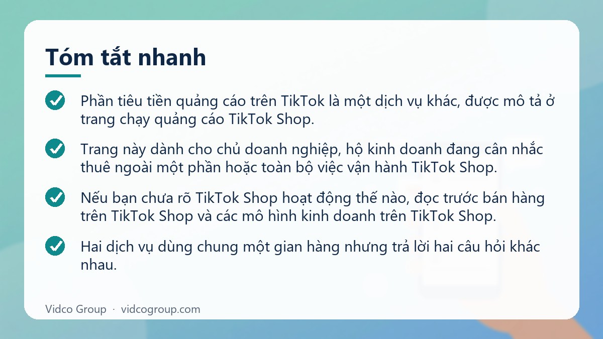 Tóm tắt nhanh: Dịch vụ TikTok Shop