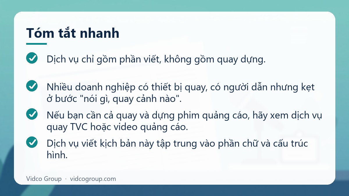 Tóm tắt nhanh: Dịch vụ viết kịch bản video từ 2.500.000đ