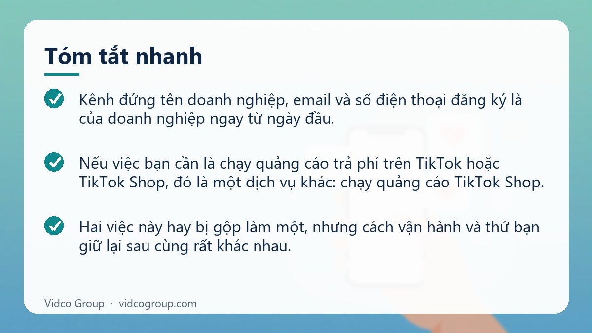 Tóm tắt nhanh: Dịch vụ xây kênh TikTok cho doanh nghiệp
