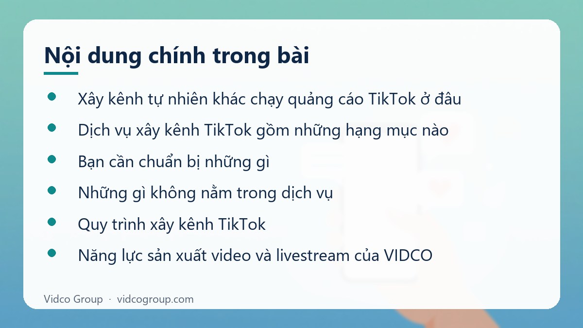 Nội dung chính: Dịch vụ xây kênh TikTok cho doanh nghiệp