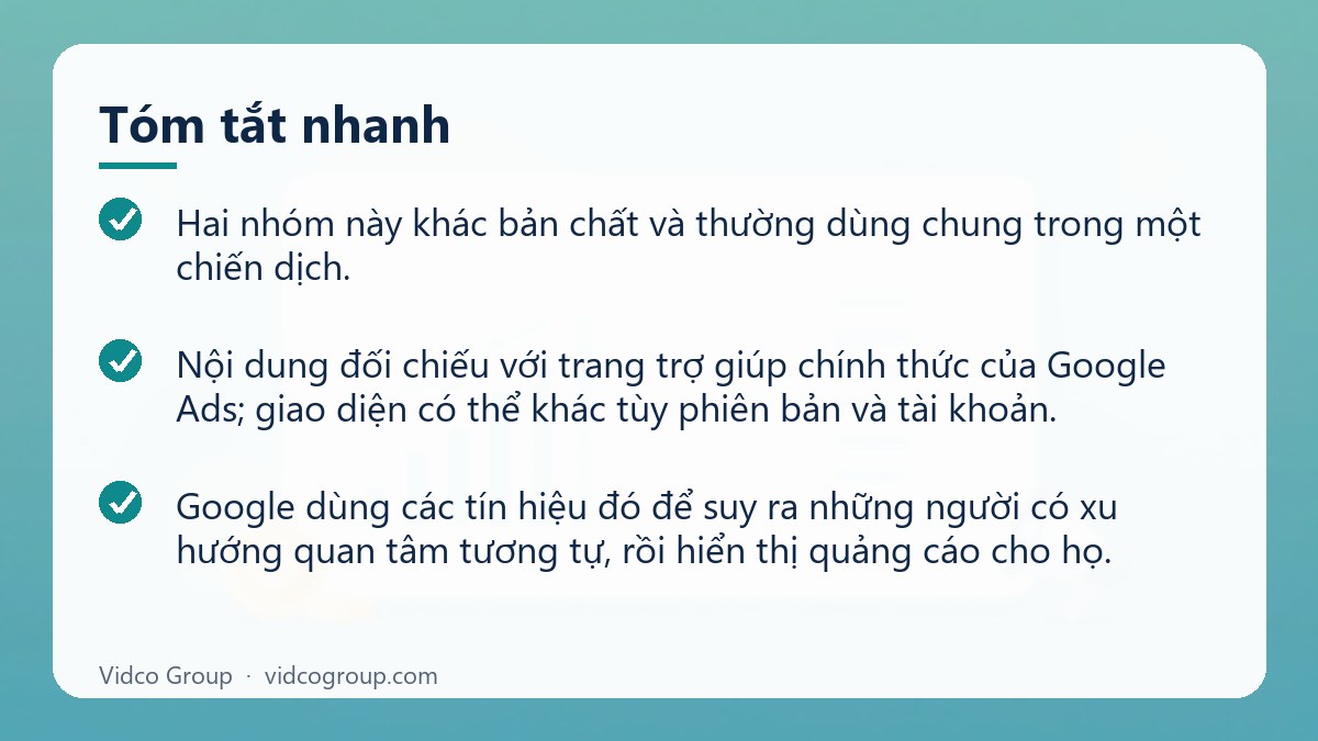 Tóm tắt nhanh: Đối tượng tùy chỉnh Google Ads