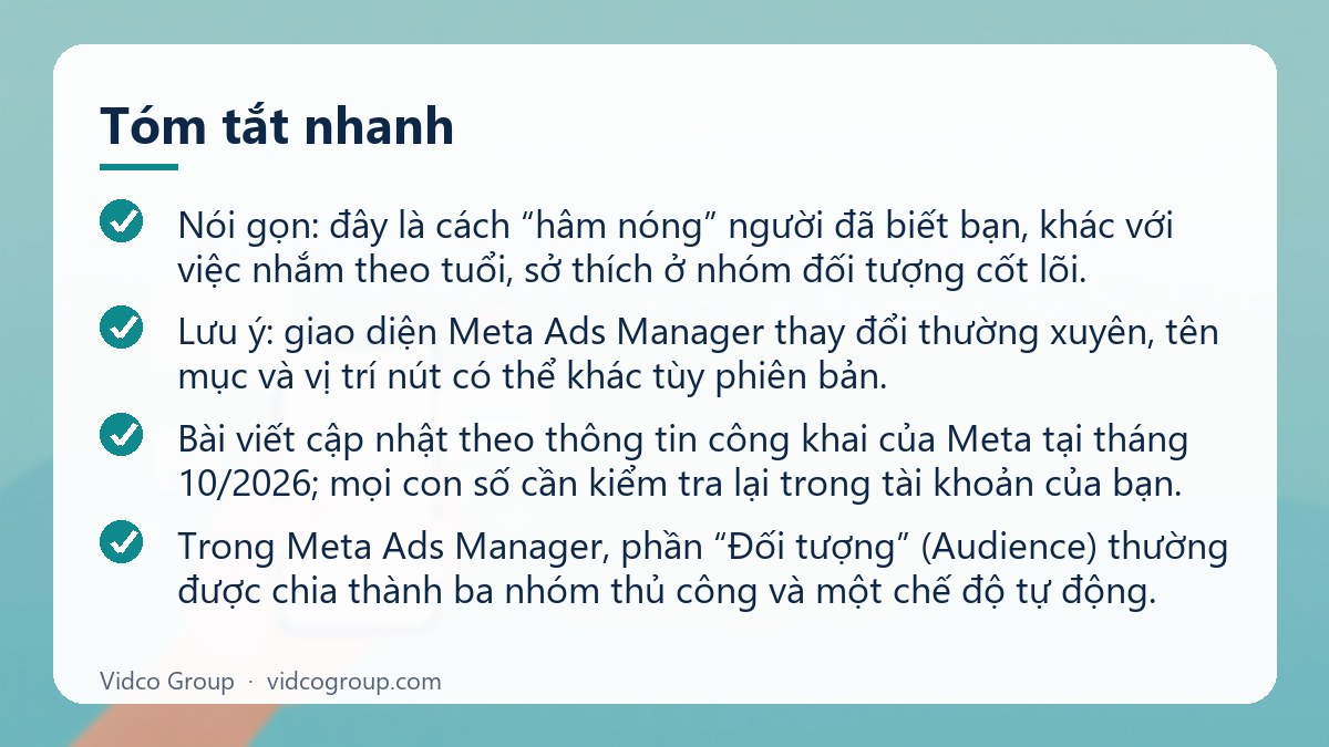 Tóm tắt nhanh: Đối tượng tùy chỉnh quảng cáo Facebook Ads