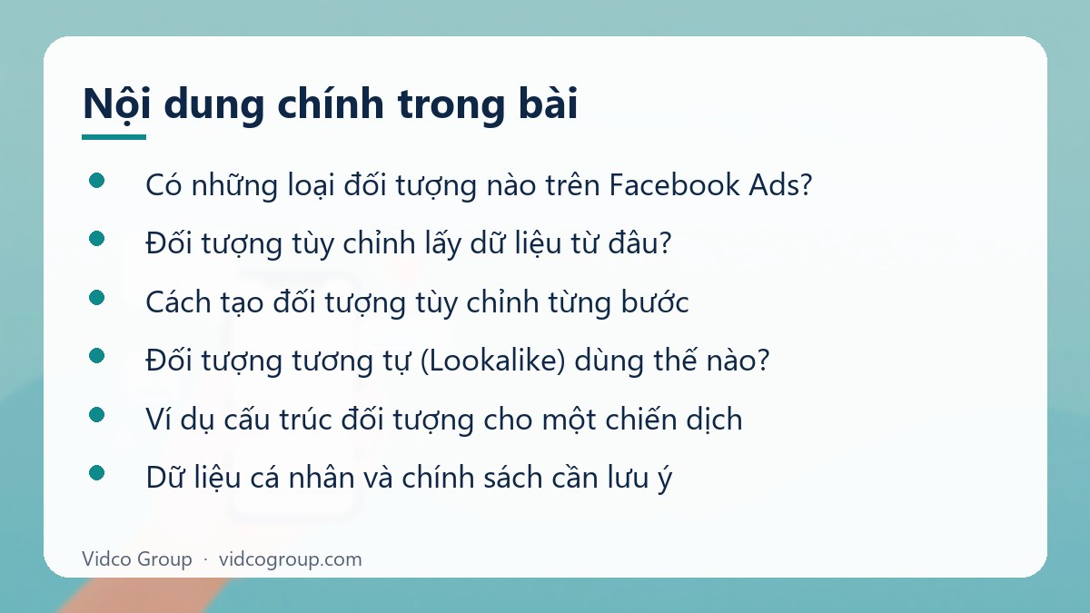 Nội dung chính: Đối tượng tùy chỉnh quảng cáo Facebook Ads